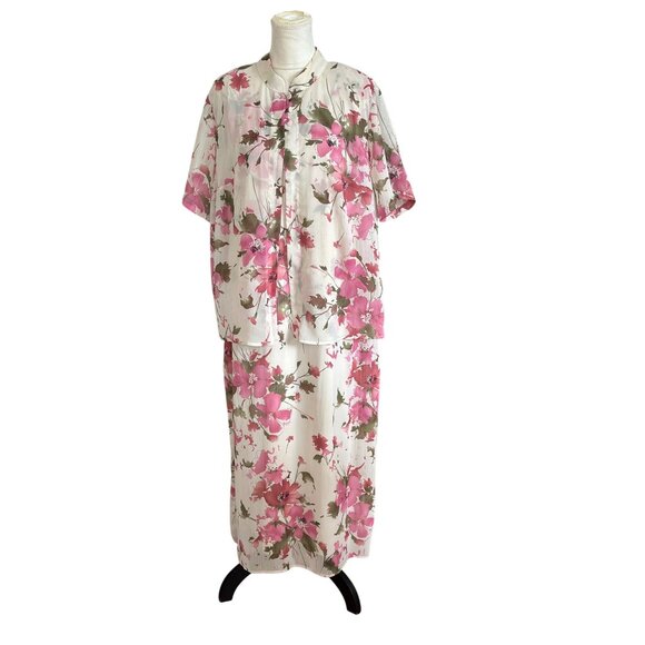 Womens Maxi Floral Dress And Jacket 2Pc Set Buttons Boho Coquette Plus Sz18W - Picture 1 of 12